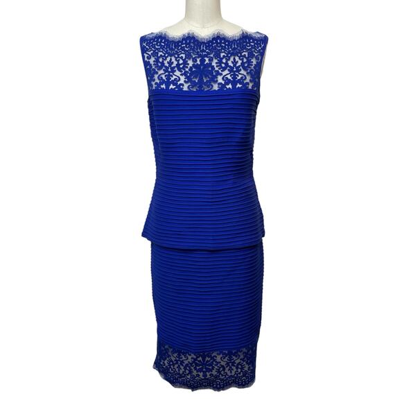 Tadashi Shoji Indigo Blue Two Piece Blouse & Skirt Set Dress Formal Lace Small - Picture 1 of 13